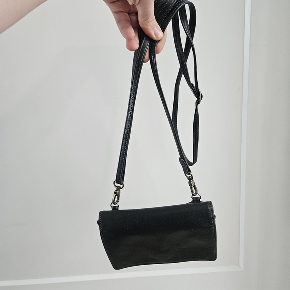 Derek Alexander Mini Black Derby 100% Leather Crossbody Bag/Wallet Belt Loop - Picture 1 of 8